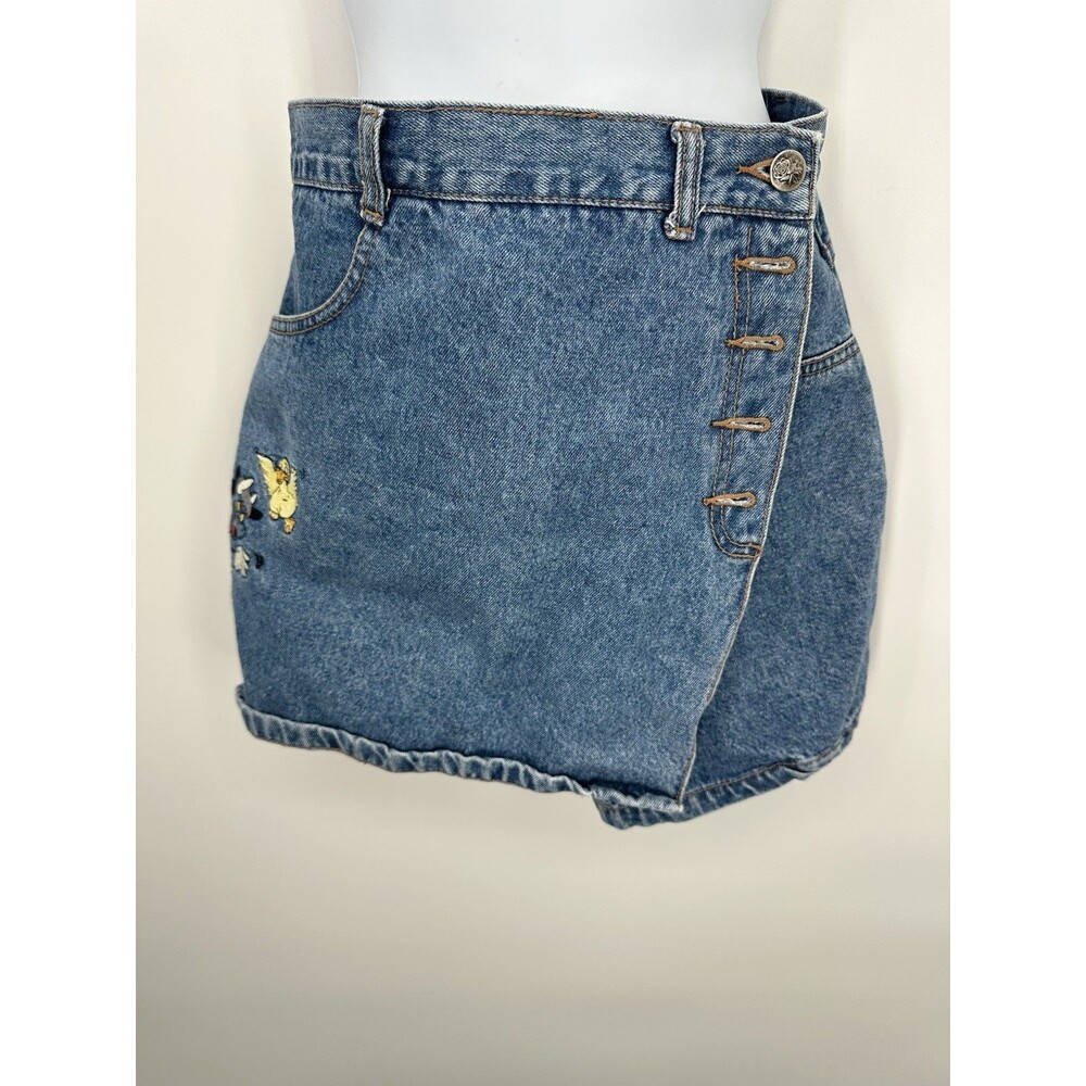 VTG 80s 90s Skort Shorts Denim Skirt Women Sz XS Made In USA teens embroidere